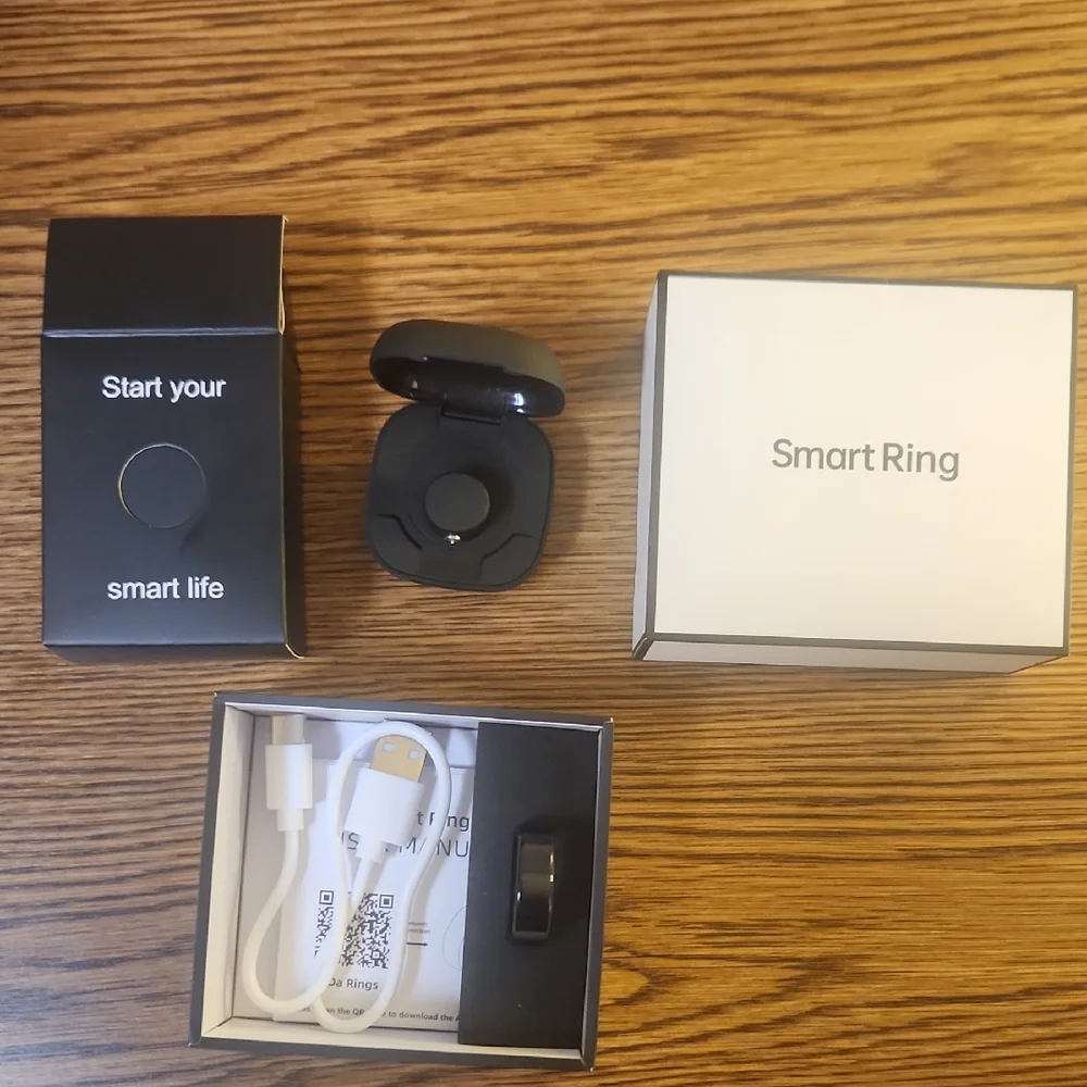 Black Smart Ring with Charging Case Sz 12 Mens